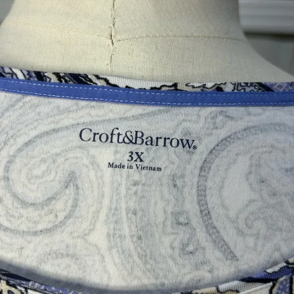 Croft & Barrow 3X Blue Paisley Short Sleeve Top - Picture 4 of 4